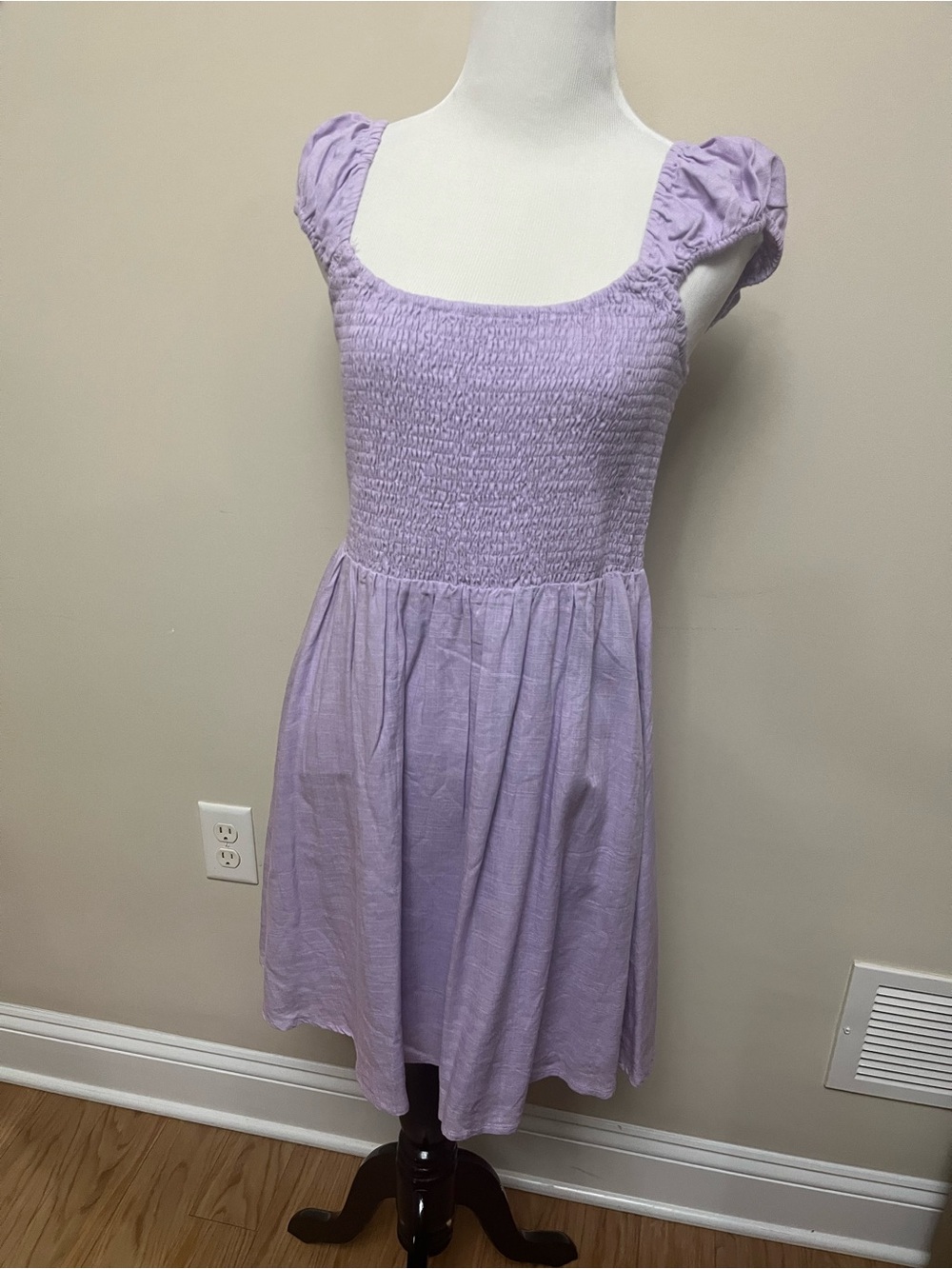 Elodie Lilac Smocked Puff-Sleeve Dress
